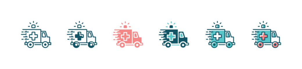 emergency ambulance car icon set hospital medicals vehicle transportation vector illustration © elmantastic