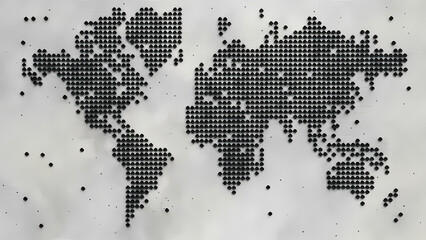 a map of the world created entirely from black points, generative ai