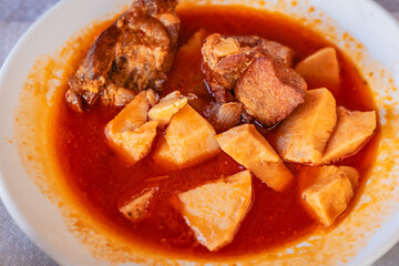 Kind of stew with Colocasia - Taro plant and meat in Cyprus island country