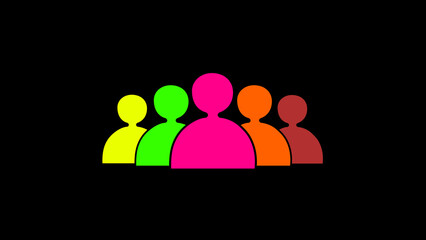 Multicolor people icon. User icon and people icon, team icon, group icon on the Black background.