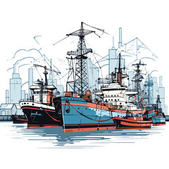 A dockyard with ships vector illustration