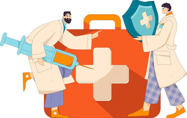 Medical characters fighting the epidemic flat vector concept operation hand drawn illustration
