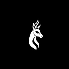 Naklejka premium minimalist logo of a deer simple black and white vector, on a black background