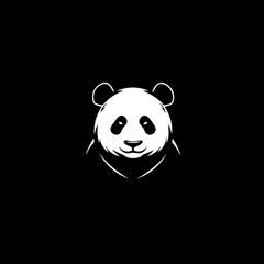 minimalist logo of a panda simple black and white vector, on a black background