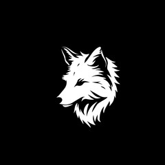 minimalist logo of a wolf dog trex simple black and white vector, on a black background © sch_ai