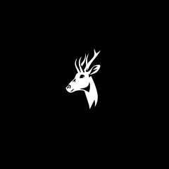 minimalist logo of a deer simple black and white vector, on a black background