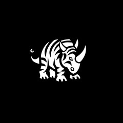 minimalist logo of a dinosaur simple black and white vector, on a black background