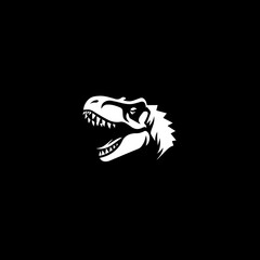 minimalist logo of a dinosaur trex simple black and white vector, on a black background © sch_ai