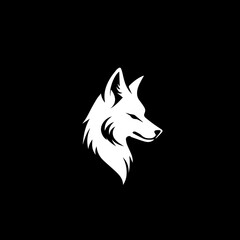 minimalist logo of a fox simple black and white vector , black background