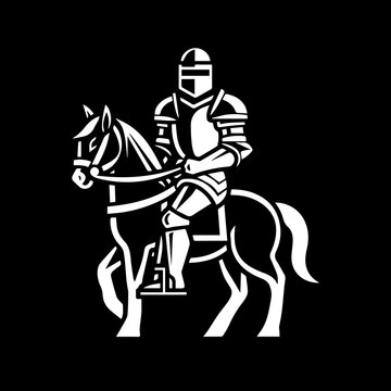 the logo of a knight on a horse , black background