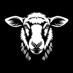 black and white lamb face , vector isolated on black background