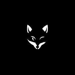 mininalist logo of a fox animal, simple black and white