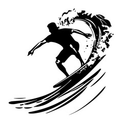 surfer icon cute simple vector black and white on white background