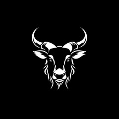 minimalist logo of a bull simple black and white vector , black background
