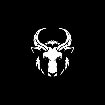 minimalist logo of a bull simple black and white vector , black background