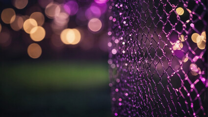 Plum purple mesh pattern with bokeh lights adding a magical touch. - obrazy, fototapety, plakaty