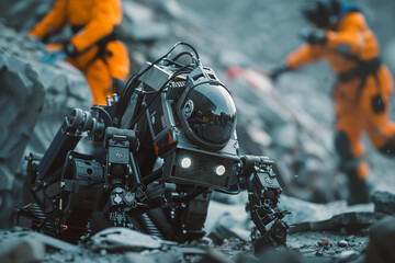 Fototapeta premium AI Rescue Robots at Work in Disaster Areas