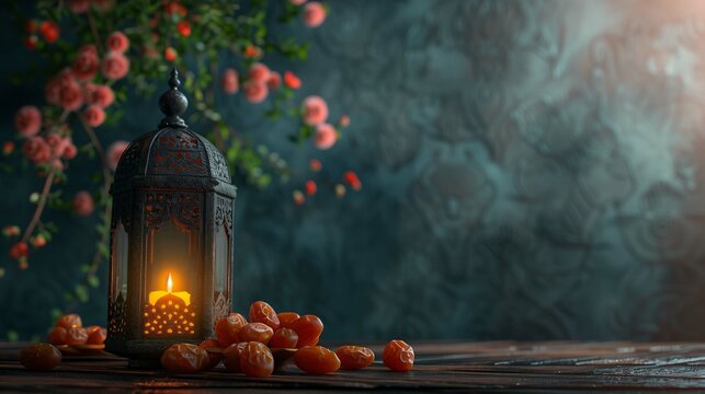 Ramadan iftar dish, dates, vintage style picture, date fruit or dates, ramadan on black wooden background