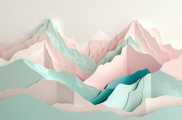 Fototapeta na wymiar Paper Cut of Mountains With Sky Background