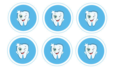 Baby first tooth for boys. Tooth with crown vector set for sticker or design element - 754244645