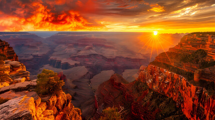 Generative AI, Dawn's Majesty: A Golden Sunrise Over the Grand Canyon