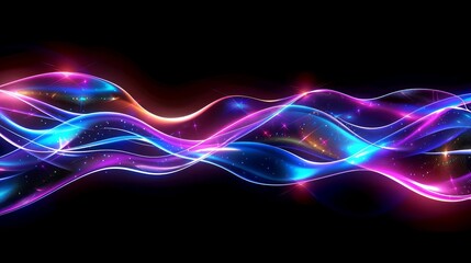 An abstract background featuring a fluid, iridescent holographic neon wave that curves gracefully in motion