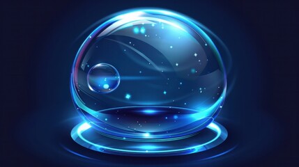 geometric bubble shield depicted in vector form, set against a tranquil blue background