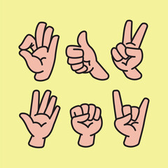 Hands set elements pose. Vector illustration.