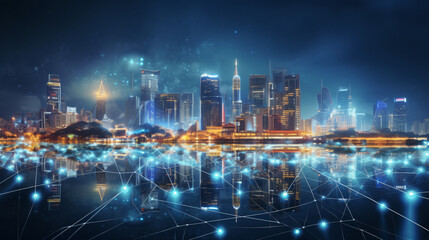 Cityscape with connecting dot technology of smart city - Powered by Adobe