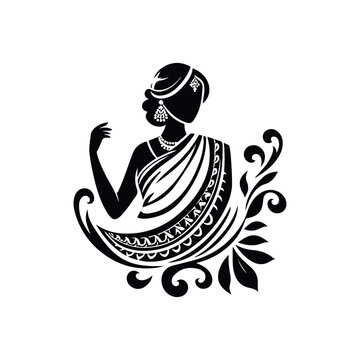 Fashion saree logo design with women figure template or clothing logo design illustration, Generative Ai.