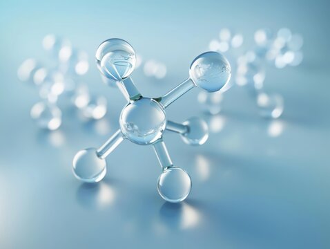 A conceptual image of a molecule structure with water droplets encapsulated within.