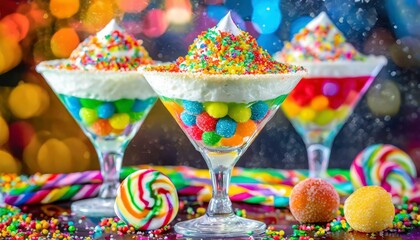 Candy Martini: Indulge your sweet tooth with a playful and colorful candy-inspired martini, featuring flavors like cotton candy or bubblegum, garnished with a rim of rainbow sprinkles
