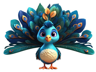 Cute 3d baby Peacock isolated on a transparent background © mahboob