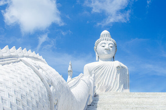 Naga stairs up to a Big Buddha on top of the Nakkerd Hills in Phuket, Thailand.