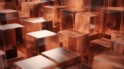 Close up of transparent background with wooden cubes .