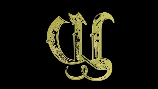 golden font letter w gold metallic logo spin loop transparent background