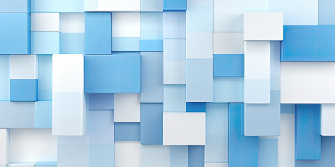 Simple abstract geometric background, blue and white cubes blocks mosaic, - 754249214