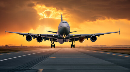 Fototapeta na wymiar Commercial airline jumbo jet on runway taking off