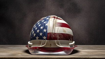 Construction helmet with American flag . - Powered by Adobe