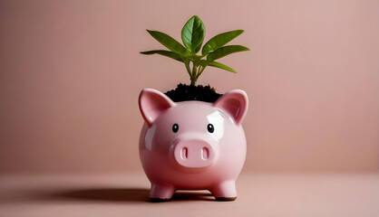 piggy bank with green plant