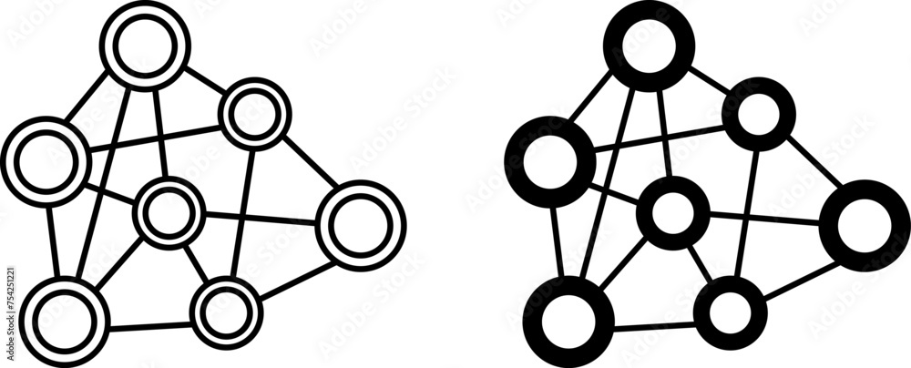 Poster neural network icons. black and white vector icon. machine learning, artificial intelligence, virtua