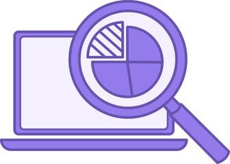 Data Analytics Color Icon. Vector Icon of Laptop and Magnifying Glass with Diagram. Exploration, Filtering, and Data Modeling