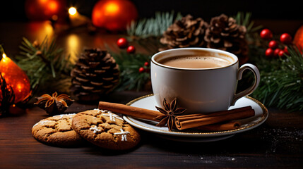 Obraz na płótnie Canvas Cup of coffee with Christmas cookies. .