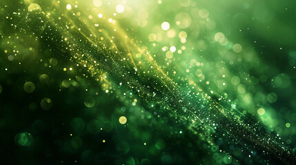 Green and gold festival sand powder and sprinkles for a holiday celebration like christmas new year. shiny lights. isolated wallpaper background.  - obrazy, fototapety, plakaty