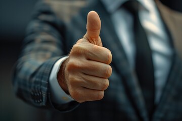 Close Up of happy Professional Businessman in Suit Thumbs up Forward