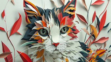 Cat face background in colorful paper-cut style