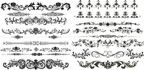 Collection of vector filigree flourishes for design - obrazy, fototapety, plakaty