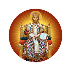 Medallion with Jesus the greatest Bishop on white background. Illustration in Byzantine style isolated