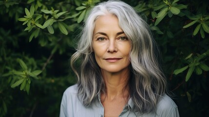 Naklejka premium Woman with gray hair, self care concept