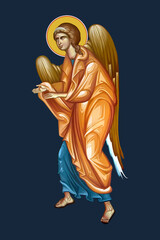 Angel in Byzantine style on deep blue background